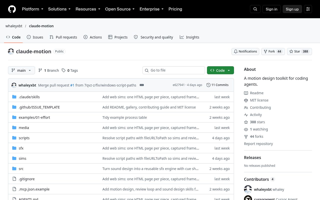 GitHub: whaleyxbt/claude-motion